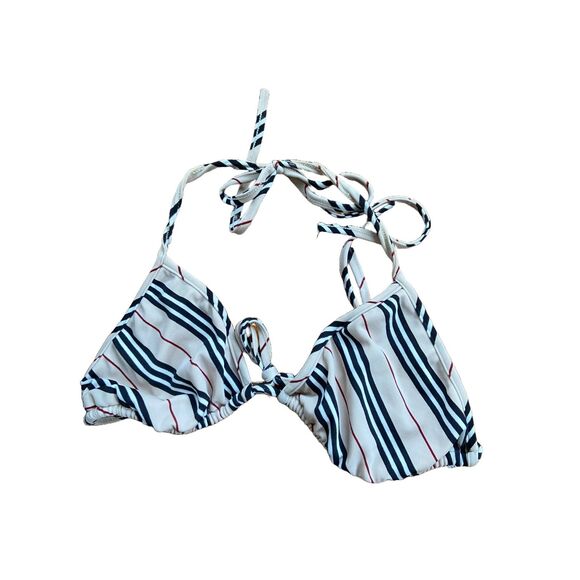 Burberry London Y2K Striped Triangle Halter Bikini Top Cream M - Picture 2 of 7